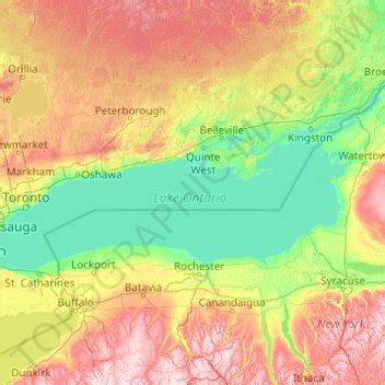 Lake Ontario topographic map, elevation, terrain