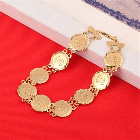 US Money Coin Bracelet Jewelry Gold Color Link Bracelet Women Wholesale Coin US Dollar-in Chain ...