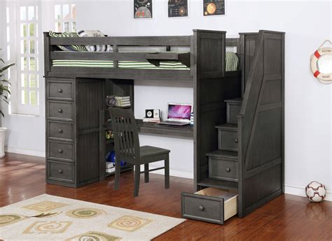 Resort Life Twin Size Loft Bed with Desk in Washed Grey (Eola Collection) | Cool bunk beds, Bunk ...