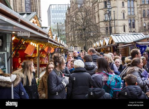 Manchester Christmas Market in Albert Square Manchester UK. Crowds of ...