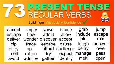 73 Most Important PRESENT TENSE Regular Verbs in English To Help Build ...