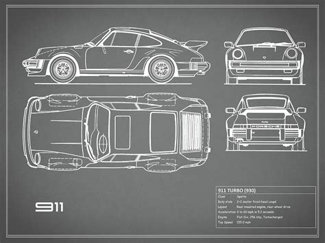 Porsche 911 Turbo Blueprint - Gray Photograph by Mark Rogan