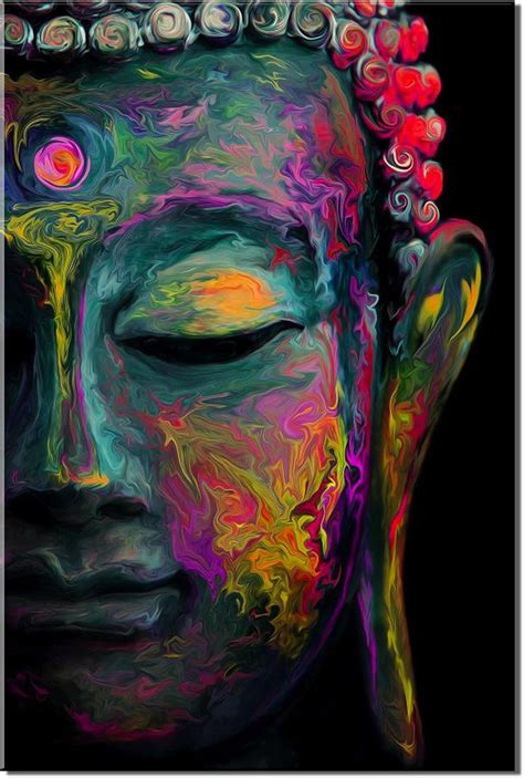 sunfrower Art-Modern Coloured Drawing Buddha Statue Wall Art Print on Canvas for Living Room ...