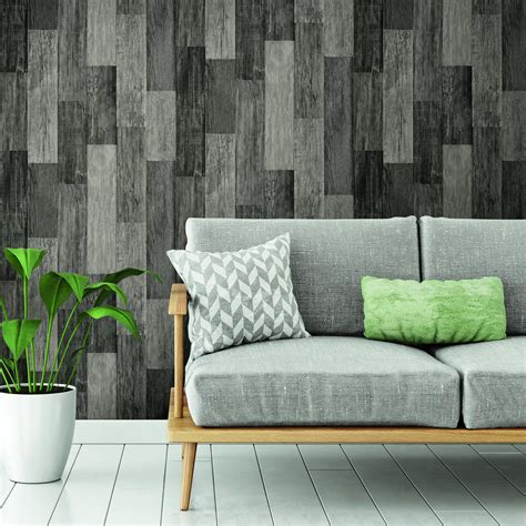 Weathered Wood Plank Black Peel & Stick Wallpaper in 2020 | Wood plank ...