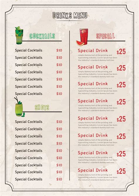 Bar Drink Menu Design Template in PSD, Word, Publisher