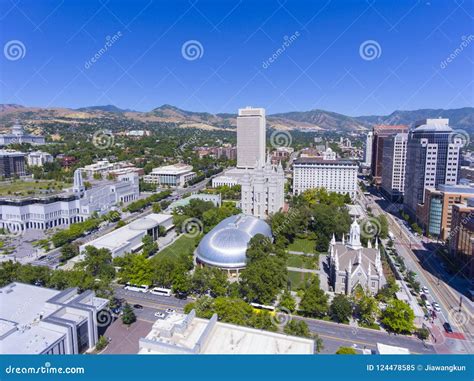 Temple Square Aerial View, Salt Lake City, Utah, USA Stock Image - Image of historical, drone ...