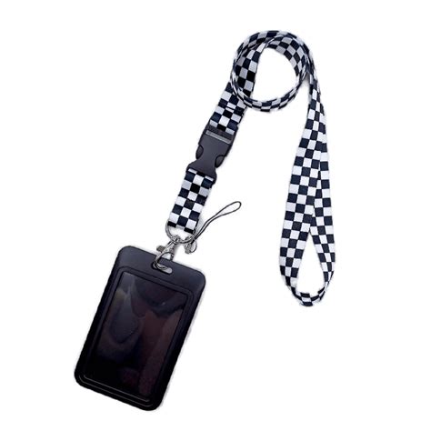 Simple Black And White Checkered Neck Lanyard With Black Card Holder | SHEIN UK