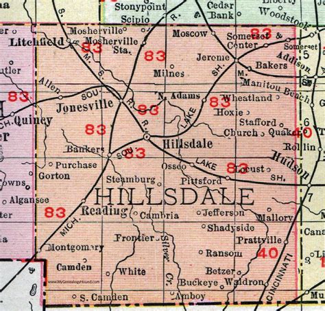 Hillsdale County, Michigan, 1911, Map, Rand McNally, Litchfield ...