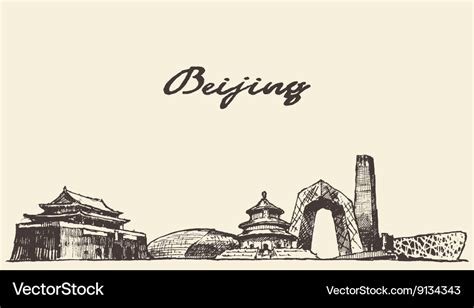 Beijing skyline drawn sketch Royalty Free Vector Image