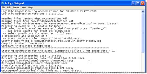 Logistic regression log files