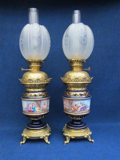 PAIR SEVRES STYLE OIL LAMPS CONTINIOUS WATTEAU PANELS NAPOLEON III 1850-1890 | eBay | Oil lamps ...