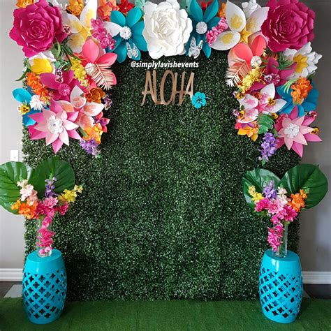 Hedge wall tropical paper flower backdrop perfect for luau. Follow us ...