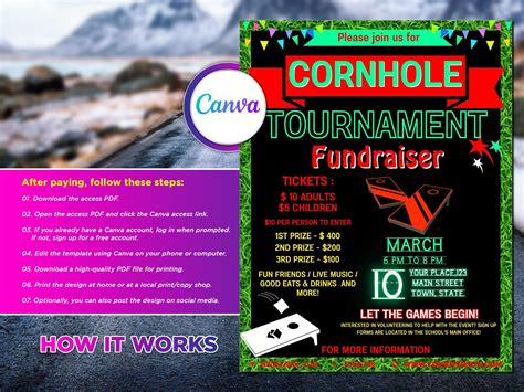 Cornhole Tournament Fundraiser Flyer Editable Canva Template US Letter ...