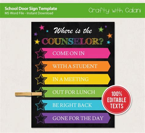 School Door Sign Template, Personalized Name Sign, Where is the Counselor Door Sign, Classroom ...