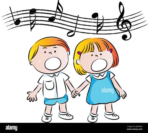 vector cartoon school boy and girl sing song Stock Vector Image & Art - Alamy