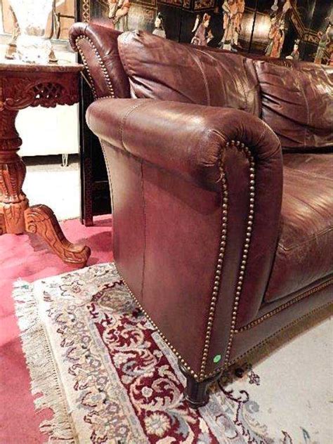 FERGUSON COPELAND BROWN LEATHER SOFA, NAILHEAD TRIM,