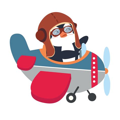 Funny pilot penguin flying plane cartoon 13150958 Vector Art at Vecteezy