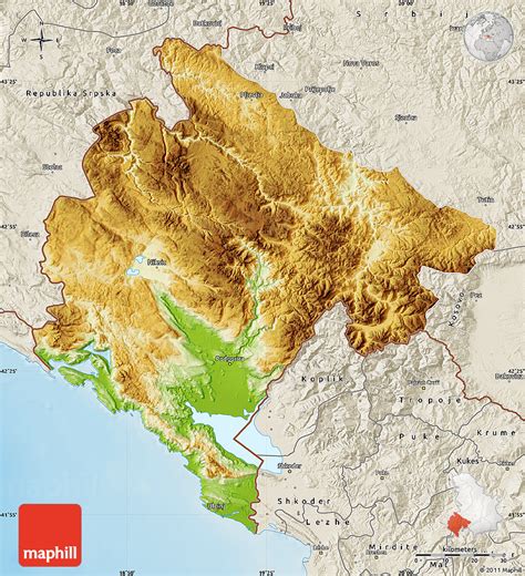 Physical Map of Crna Gora, shaded relief outside