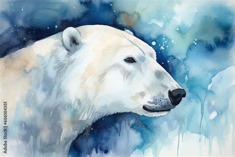 a painting of a polar bear with blue and white paint splattered on it's ...