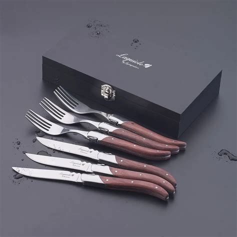 6pcs Stainless Steel Steak Knife Fork Set w/ Rosewood Handle Steak ...