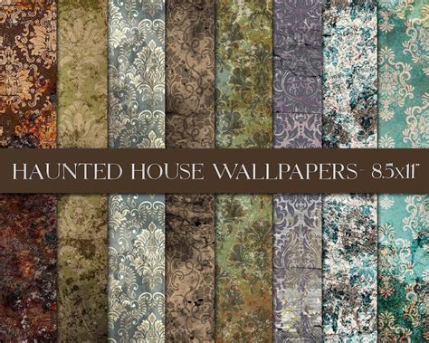 Vintage Halloween Haunted House Wallpaper Grunge Damask Paper - Etsy