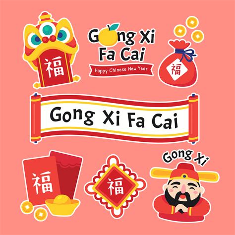 Gong Xi Fa Cai Cute Cartoon Sticker 1953252 Vector Art at Vecteezy