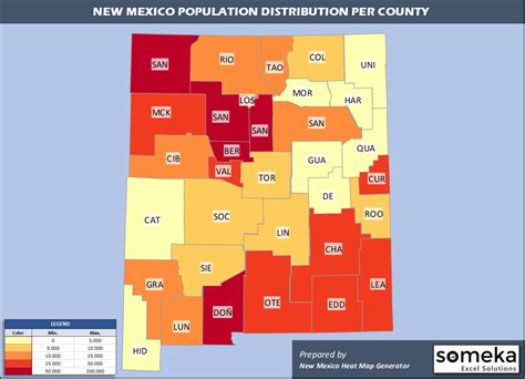 New Mexico County Map and Population List in Excel