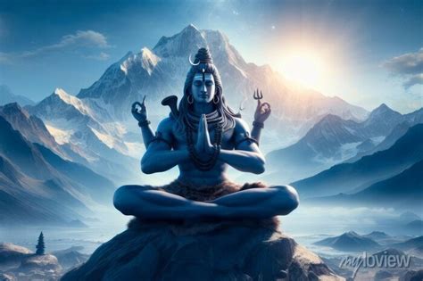 Hindu god shiva, meditating on mount kailasa in the himalayas • wall ...