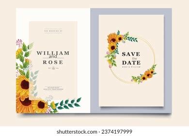 Sunflower Border Design Invitation Cardwedding Cardgreetingfloralframe Stock Vector (Royalty ...