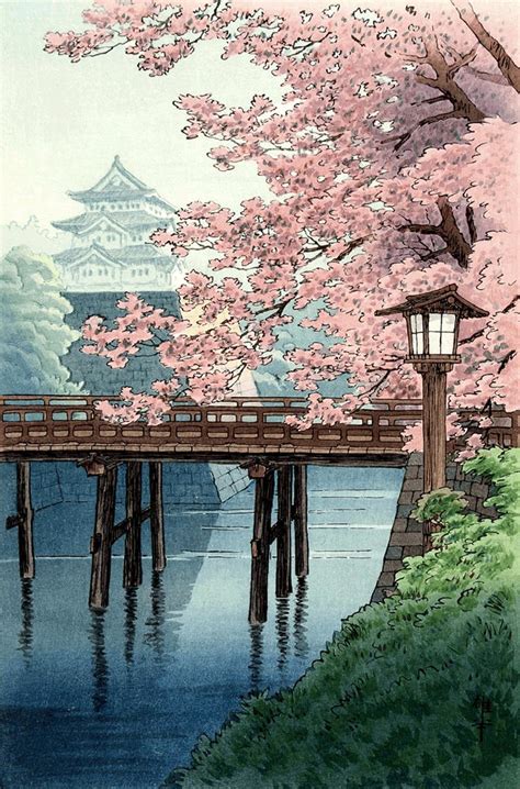 Japanese Art, Woodblock Art Prints, Temple Cherry Blossoms Ito Yuhan FINE ART PRINT, Blooming ...