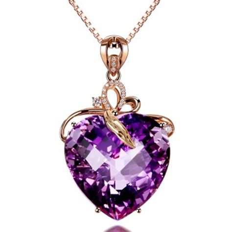 Aliexpress.com : Buy Purple Heart Crystal Big Stone Pendant Gold Chain ...