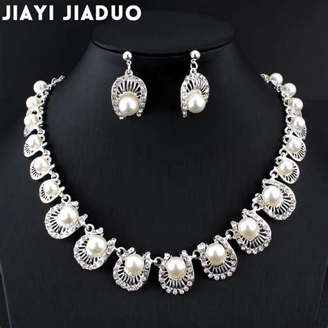 jiayijiaduo Simple Bridal jewelry sets Imitation pearl Silver color ...