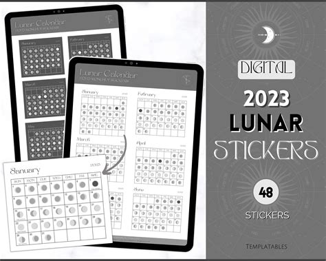 Digital 2023 Lunar Calendar Stickers | Moon Phase Digital Stickers