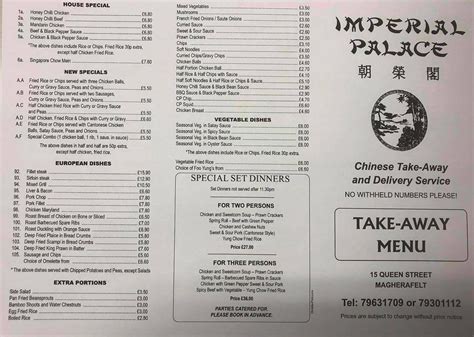 Menu at Imperial Palace restaurant, Magherafelt