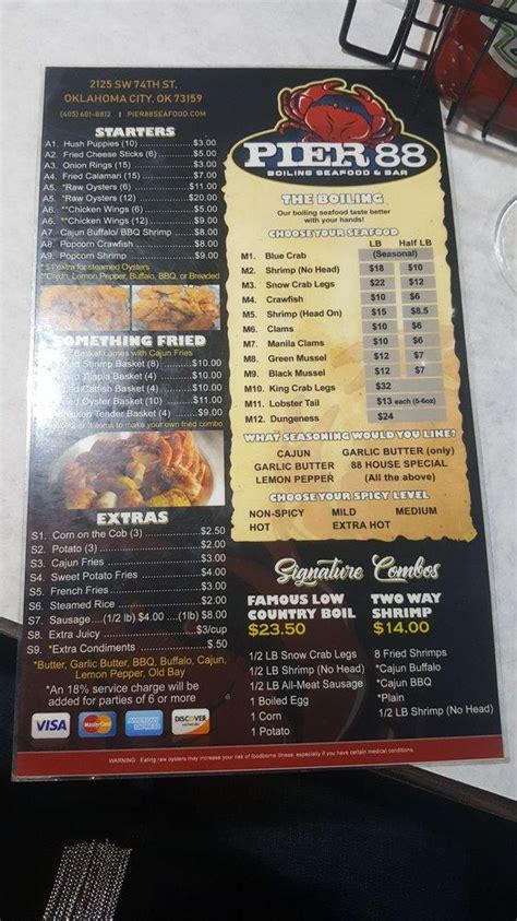 Menu at Pier 88 Boiling Seafood & Bar OKC, Oklahoma City