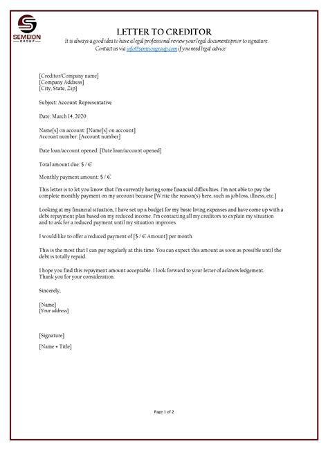 Bankruptcy Letter Template