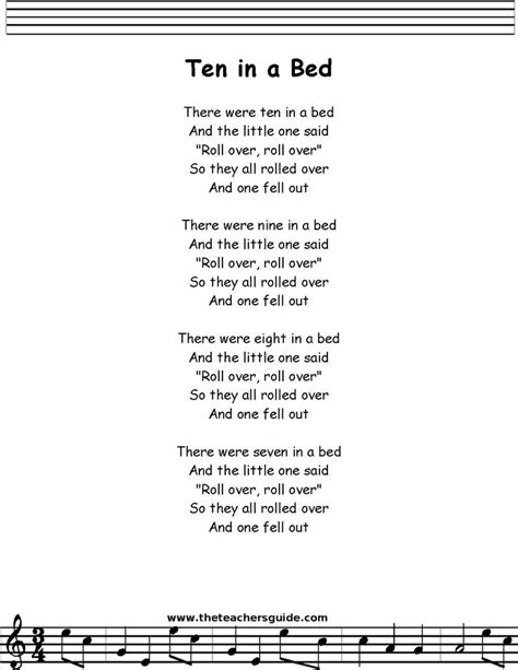 Ten in a Bed Lyrics, Printout, MIDI, and Video | Children songs lyrics ...