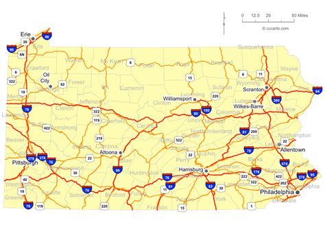 Map of Pennsylvania Cities - Pennsylvania Interstates, Highways Road Map - CCCarto.com