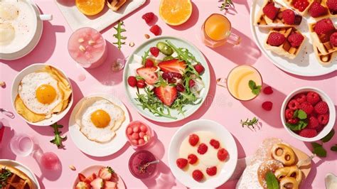 Colorful Brunch Spread with Fresh Fruits and Light Dishes. Healthy Breakfast Table Setup. Ideal ...