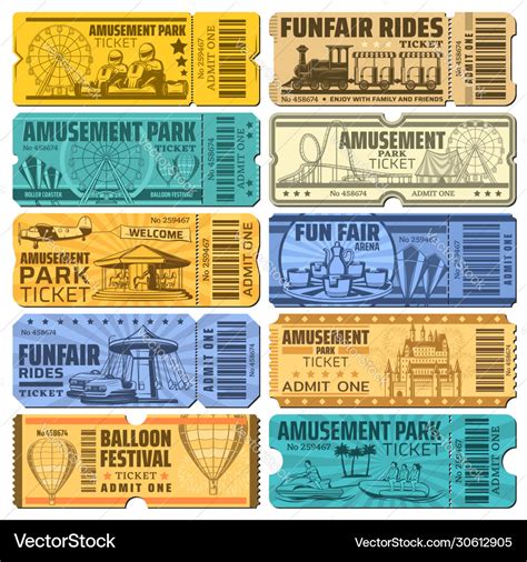 Funfair carnival and amusement park tickets Vector Image