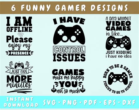 Funny Gamer Quotes SVG Bundle, 6 Gaming Designs, Born To Game Forced To ...