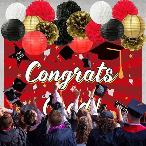 Graduation Party Decorations 2021 Red Black Gold Graduation Decorations ...