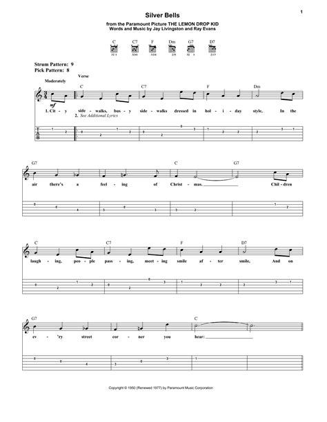 Silver Bells by Jay Livingston Sheet Music for Easy Guitar Tab at Sheet Music Direct