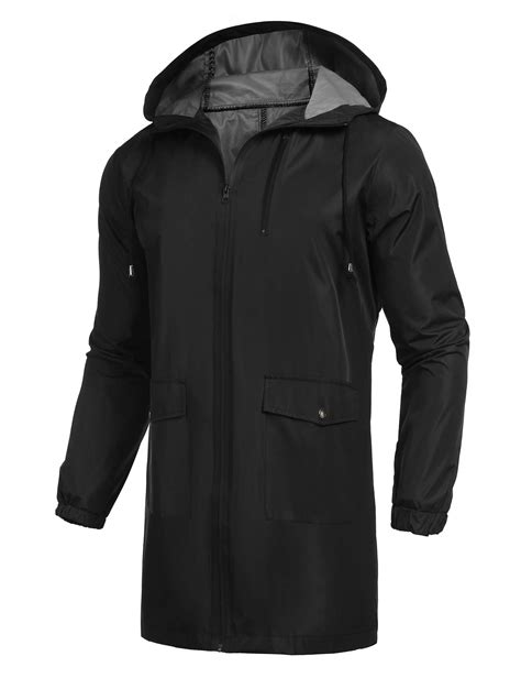 COOFANDY Men’s Waterproof Hooded Rain Jacket Lightweight Windproof Active Outdoor Long Raincoat ...