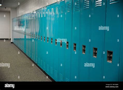 Blue school lockers Stock Photo - Alamy