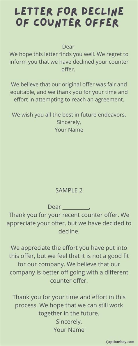 Letter For Decline Of Counter Offer (10 Samples)