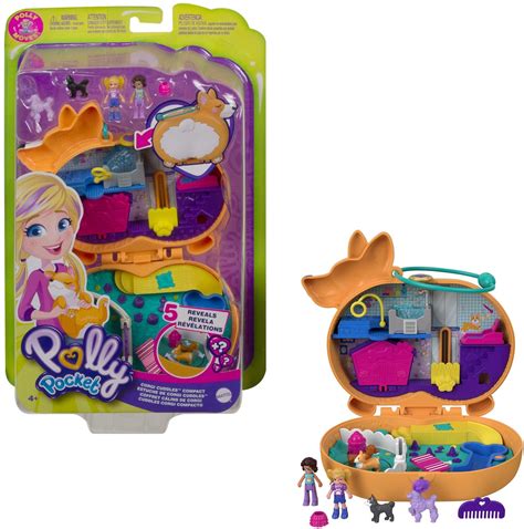 Polly Pocket Corgi Cuddles Compact with Pet Hotel Theme, Micro Polly & Shani Dolls, 2 Dog ...