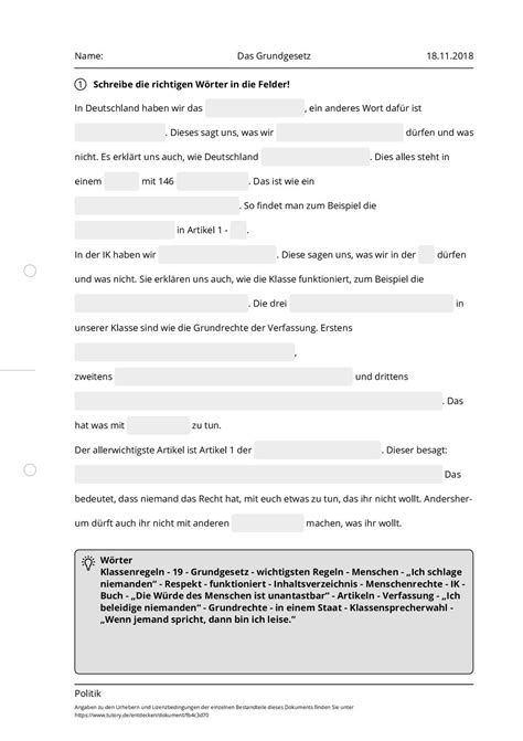 Arbeitsblatt - Das Grundgesetz - Politik - tutory.de