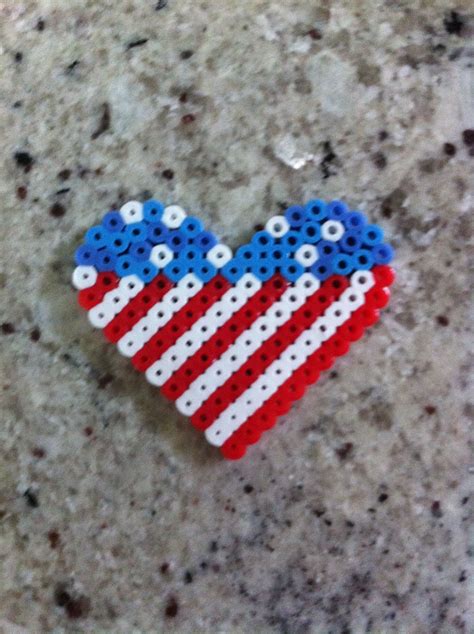 Perler beads American flag heart | Perler beads designs, Melty bead ...