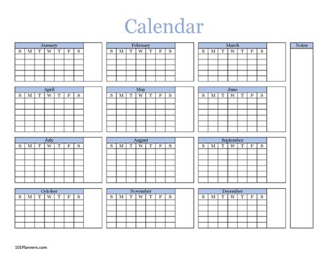 Yearly Blank Calendar | Microsoft Word, Editable PDF and Image Files